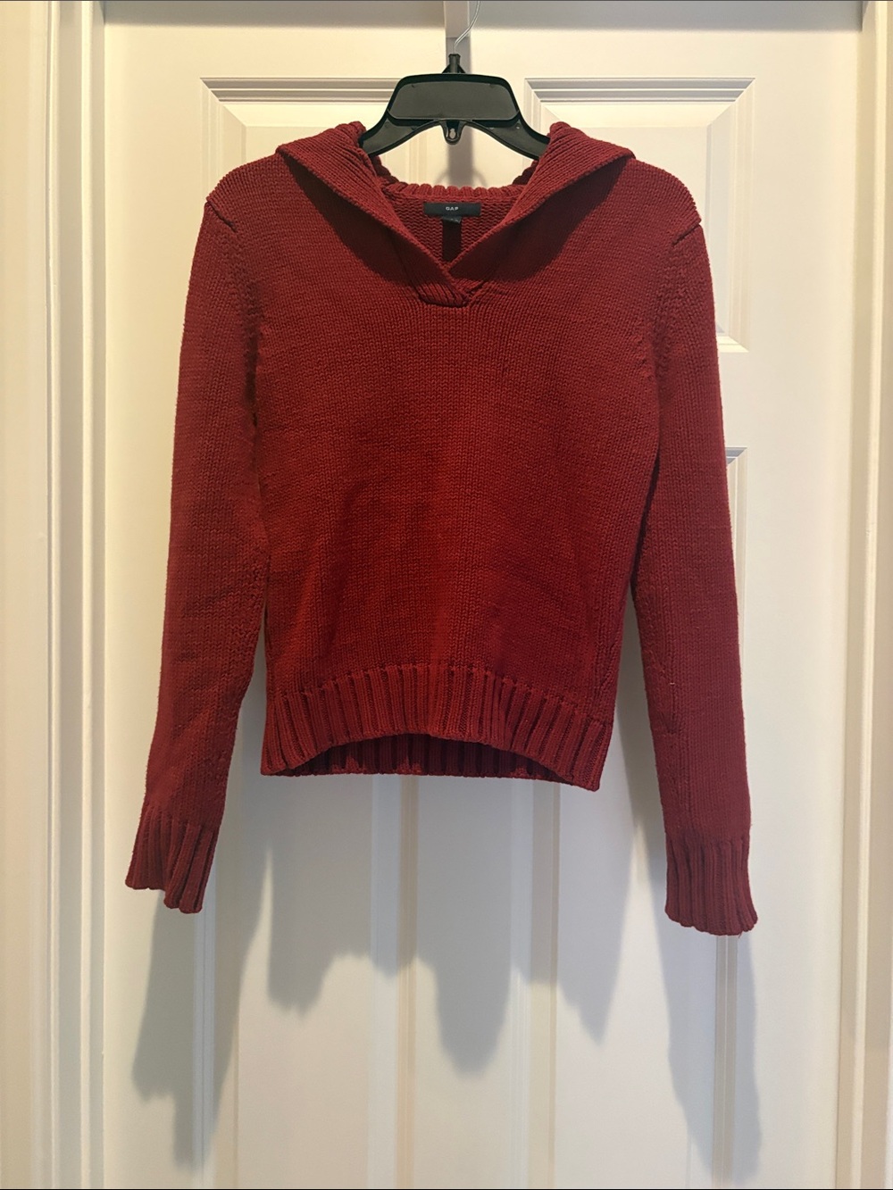 GAP Rust Red Knit Hooded Sweater-60% cotton 37% acrylic 1% spandex 2% of fibers